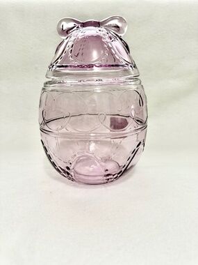 Vintage Anchor Hocking Lavender Embossed Glass Easter Egg Cookie or Candy Jar